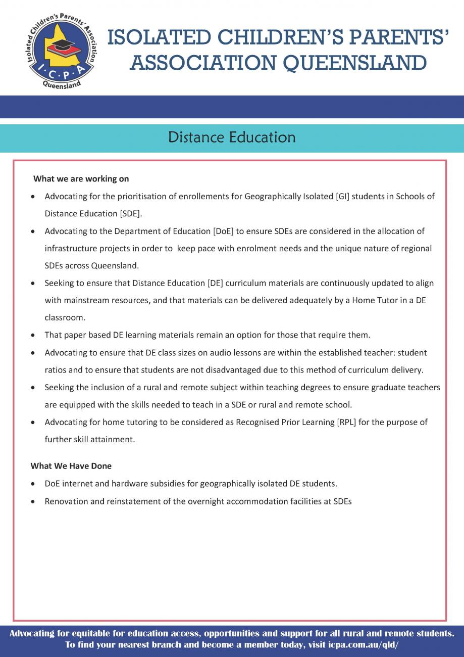 Distance Education Information Flyer ICPA