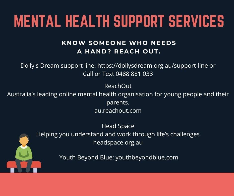 a flyer with black background and information about mental health support services