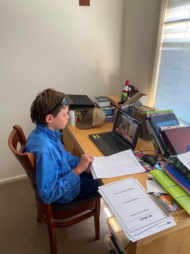 Jacob Keogh participating in online Act + Sing Class