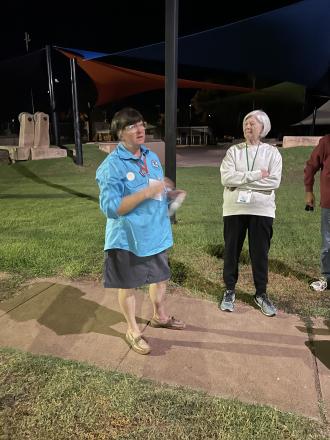 Federal Councillor, Anna McCorkle starting off the Bourke Pre-dawn walk.  Jenny Caughey Rankins Springs Branch Life Member and Deb Castle, former NSW Secretary, in the background.