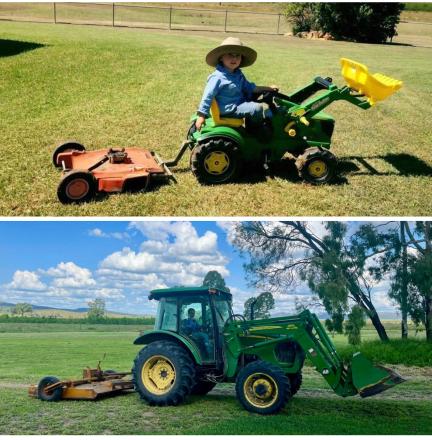 little boy in a tractor