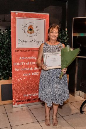 Liz Bird - the newest ICPA NT State Life Member with her certificate and flowers