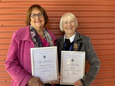 Margie and Jan receive Life Memberships