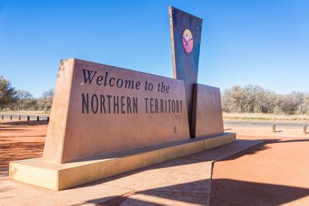 Welcome to the Nothern Territory border crossing sign, Australia